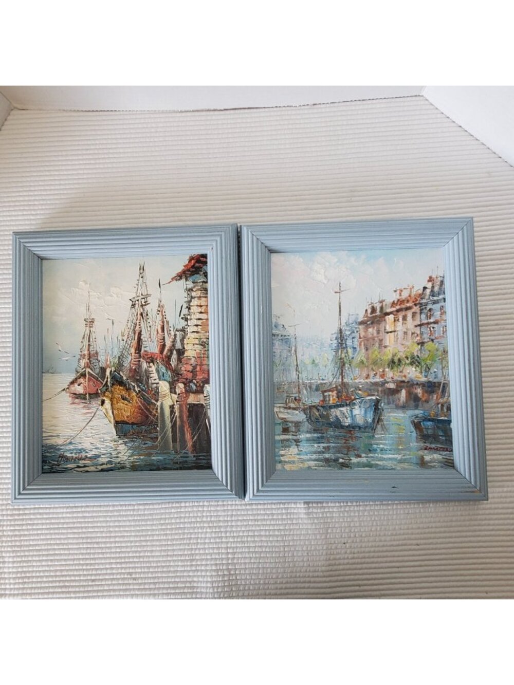 Florence Wilkins Furst Bamford Sailboats Oil Painting 12.25×10.25 Vintage Signed